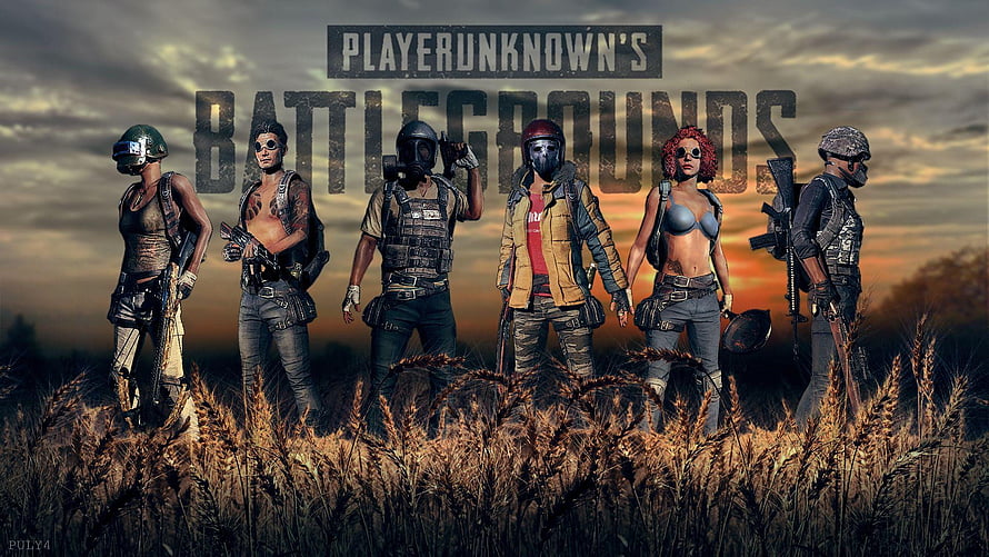 PUBG PlayerUnknown's Battlegrounds Six Armed Characters Standing in Golden Wheat Field at Sunset HD wallpaper