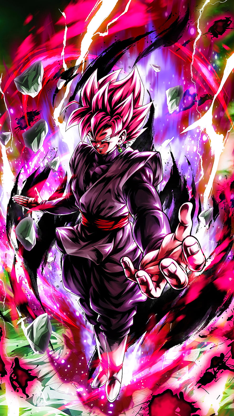 Goku Black Super Saiyan Rose Anime Character with Pink Hair and Dark Aura HD phone wallpaper