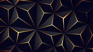 Dark Geometric Low Poly Pattern with Gold Accents and Triangular Facets HD wallpaper