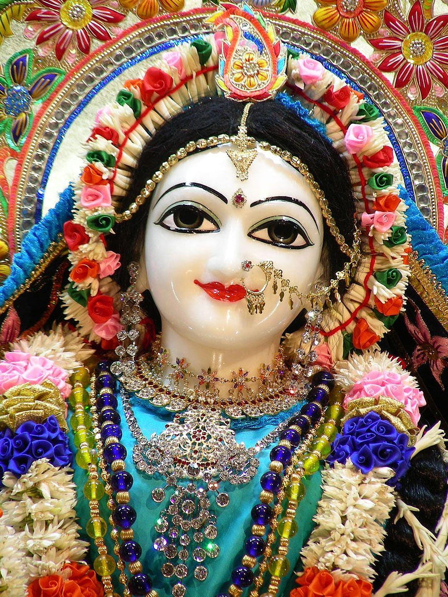 Colorful Goddess Durga Statue Adorned With Flowers And Jewelry HD phone wallpaper