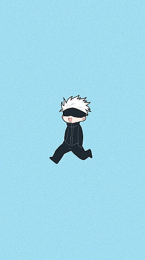 Cute Chibi Gojo Satoru Running on Light Blue Background HD phone wallpaper