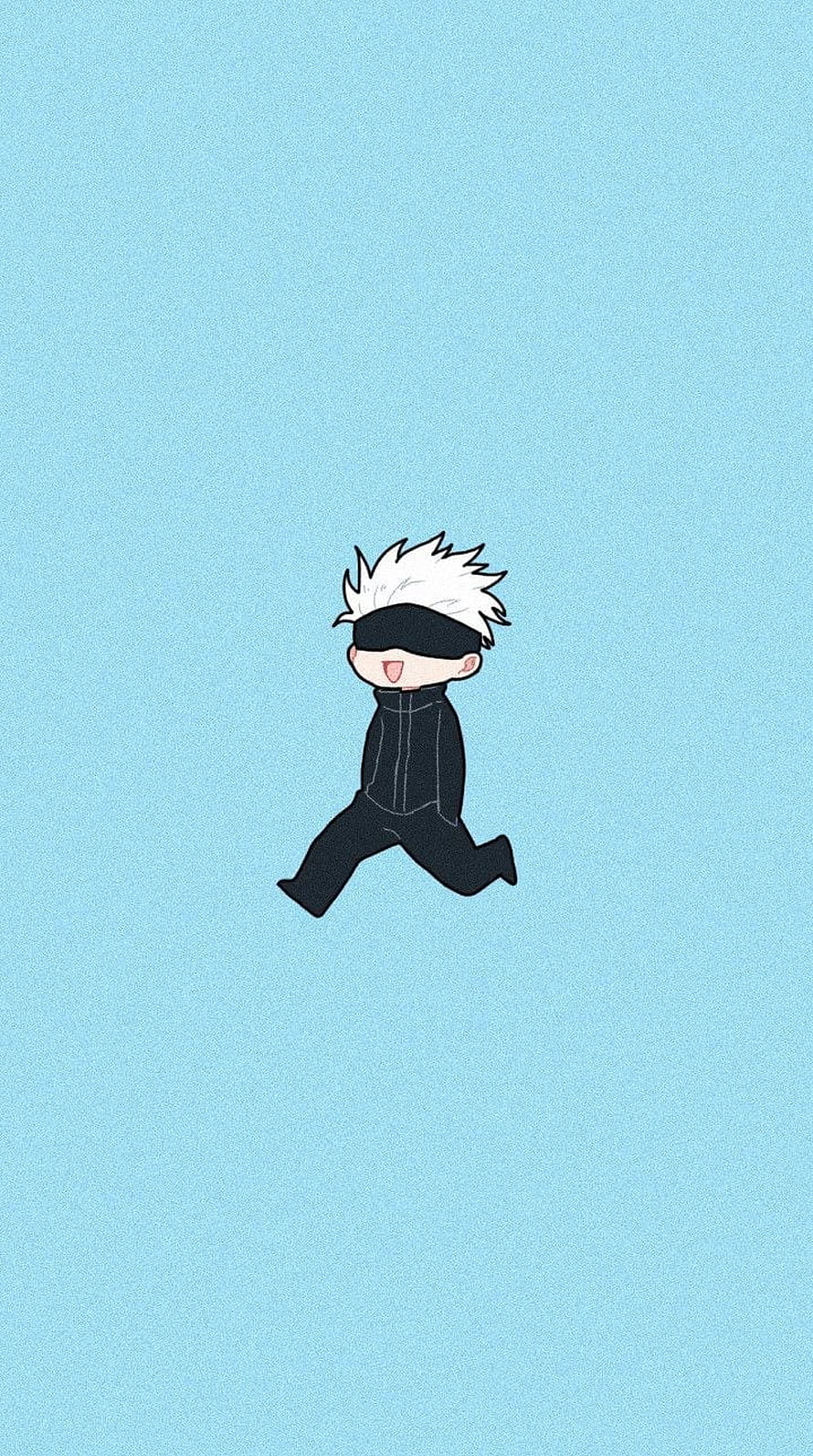 Cute Chibi Gojo Satoru Running on Light Blue Background HD phone wallpaper