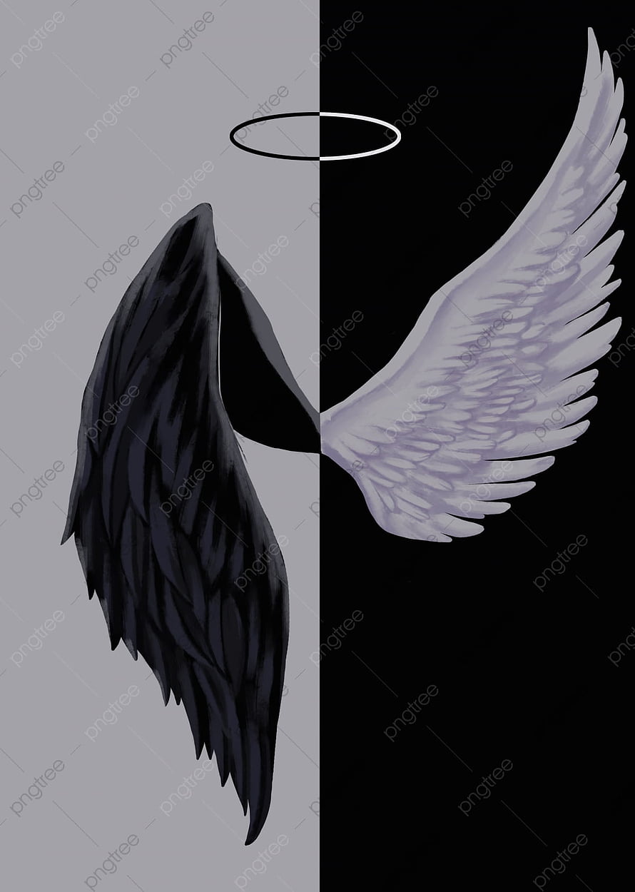 Dual Angel Wings Illustration With Halo Symbolizing Light And Dark Duality HD phone wallpaper