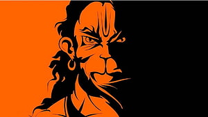 Hanuman Stylized Portrait in Orange and Black Minimalist Art, Bajrangbali 3d, hanuman HD wallpaper