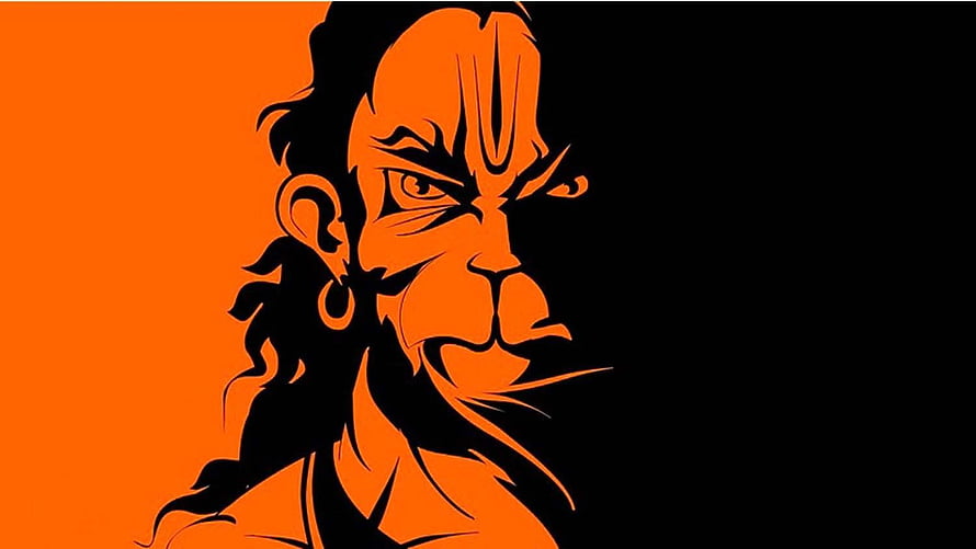 Hanuman Stylized Portrait in Orange and Black Minimalist Art, Bajrangbali 3d, hanuman HD wallpaper