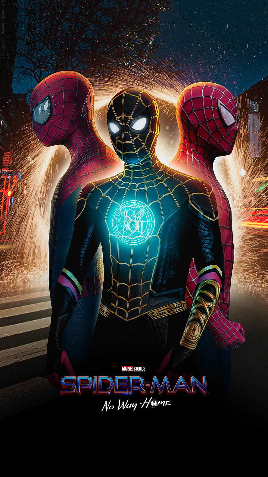 Spider-Man No Way Home Tri-Suit Poster Featuring Iron Spider and Classic Costumes, Spider Man No Way Home, spiderman no way home HD phone wallpaper