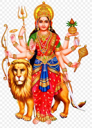 Goddess Durga with Lion and Divine Weapons Hindu Mythology Art HD phone wallpaper