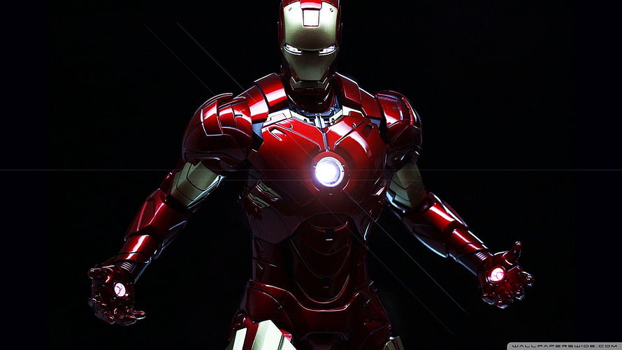 Iron Man Red and Gold Armor with Glowing Arc Reactor on Black Background, Iron Man ❤ for Ultra TV • Wide, iron man HD wallpaper