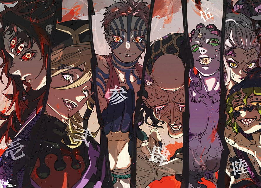 Demon Slayer Upper Rank Moons Anime Group Artwork HD wallpaper