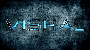 Vishal Name in Glowing Blue Metal Letters on Dark Textured Concrete Background HD wallpaper
