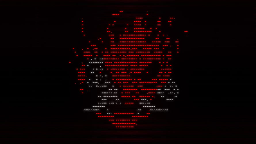 Red and White Pixelated Skull Digital Art on Black Background HD wallpaper