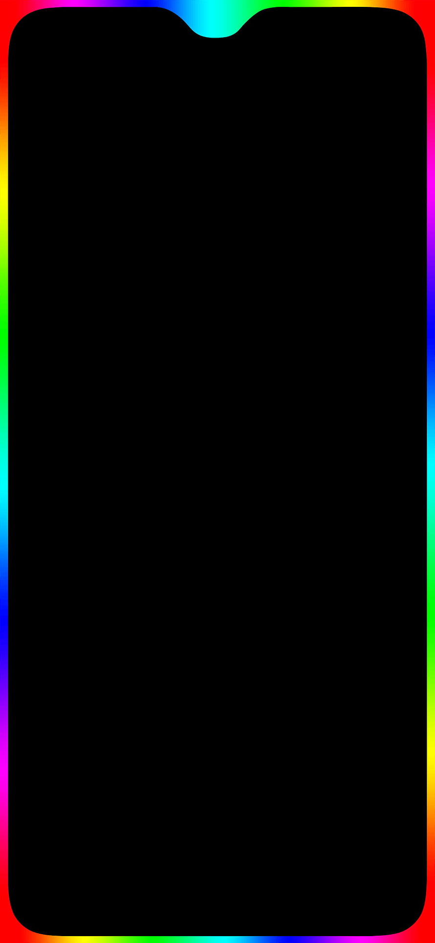 Black Screen With Vibrant Rainbow Gradient Border And Notch Cutout HD phone wallpaper