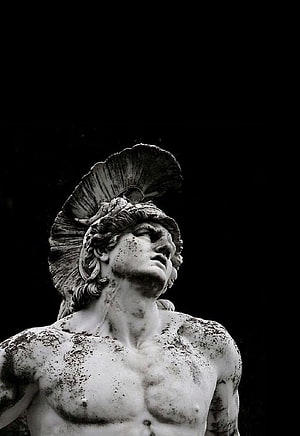 Classical Marble Statue of a Warrior with Helmet in Black and White HD phone wallpaper