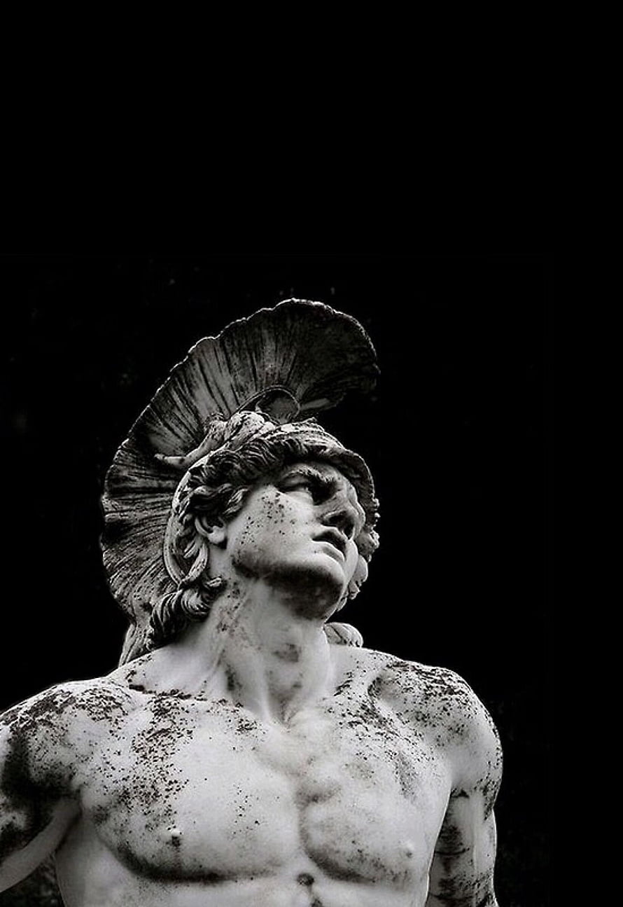Classical Marble Statue of a Warrior with Helmet in Black and White HD phone wallpaper