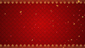 Elegant Red Wedding Background with Gold Floral Border and Floating Petals HD wallpaper