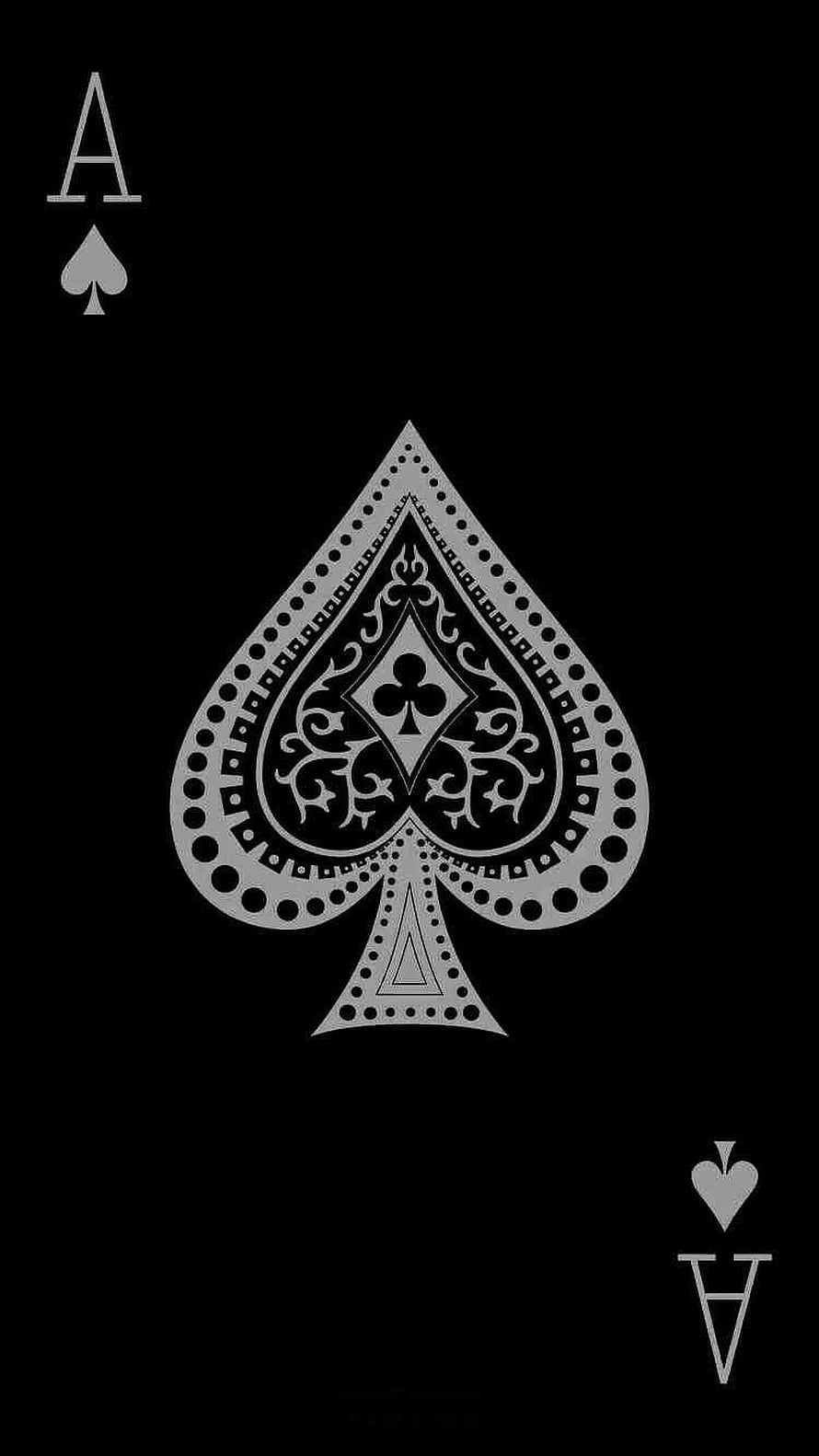 Ace of Spades Playing Card Design with Intricate Ornamental Patterns on Black Background HD phone wallpaper