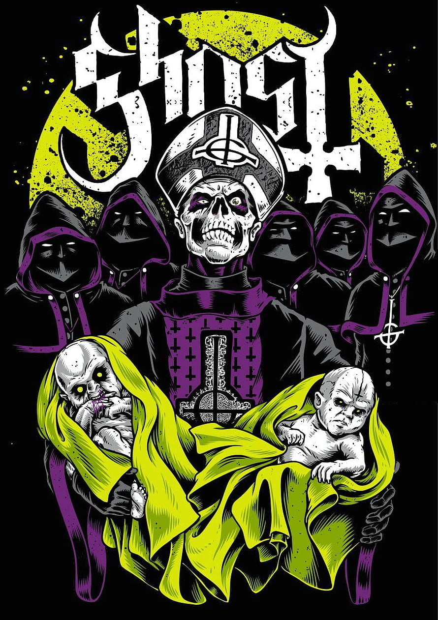 Ghost Papa Emeritus III holding two babies with hooded figures HD phone wallpaper
