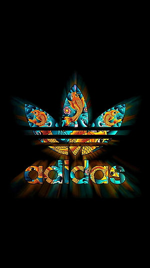 Adidas Trefoil Logo With Colorful Koi Fish And Wave Pattern On Black Background HD phone wallpaper