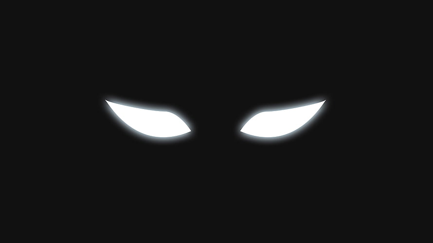 Glowing White Eyes in Pitch Black Darkness Minimalist Horror Wallpaper HD wallpaper
