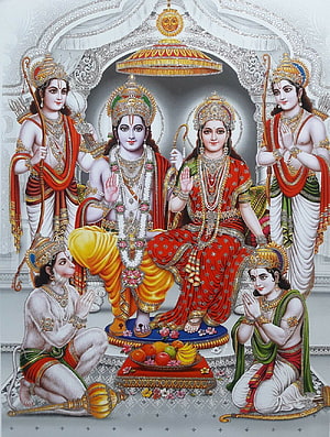 Radha Krishna with Hanuman and Balarama Traditional Indian Deity Art, Ram Darbar, raam laxman HD phone wallpaper