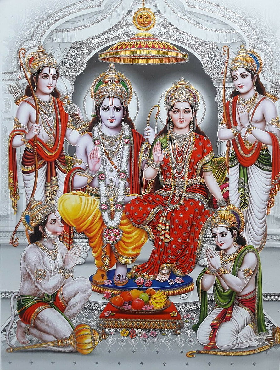 Radha Krishna with Hanuman and Balarama Traditional Indian Deity Art, Ram Darbar, raam laxman HD phone wallpaper