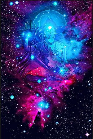 Cosmic Shiva Meditation in Vibrant Nebula with Trishul and Glowing Chakras HD phone wallpaper