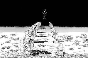 Chainsaw Man Darkness Devil Scene with Rows of Kneeling Figures in Black and White Manga Art, Darkness Devil I Made : ChainsawMan HD wallpaper