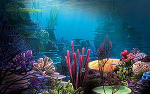 Vibrant Underwater Coral Reef Scene With Colorful Sea Life And Sunlight Rays HD wallpaper