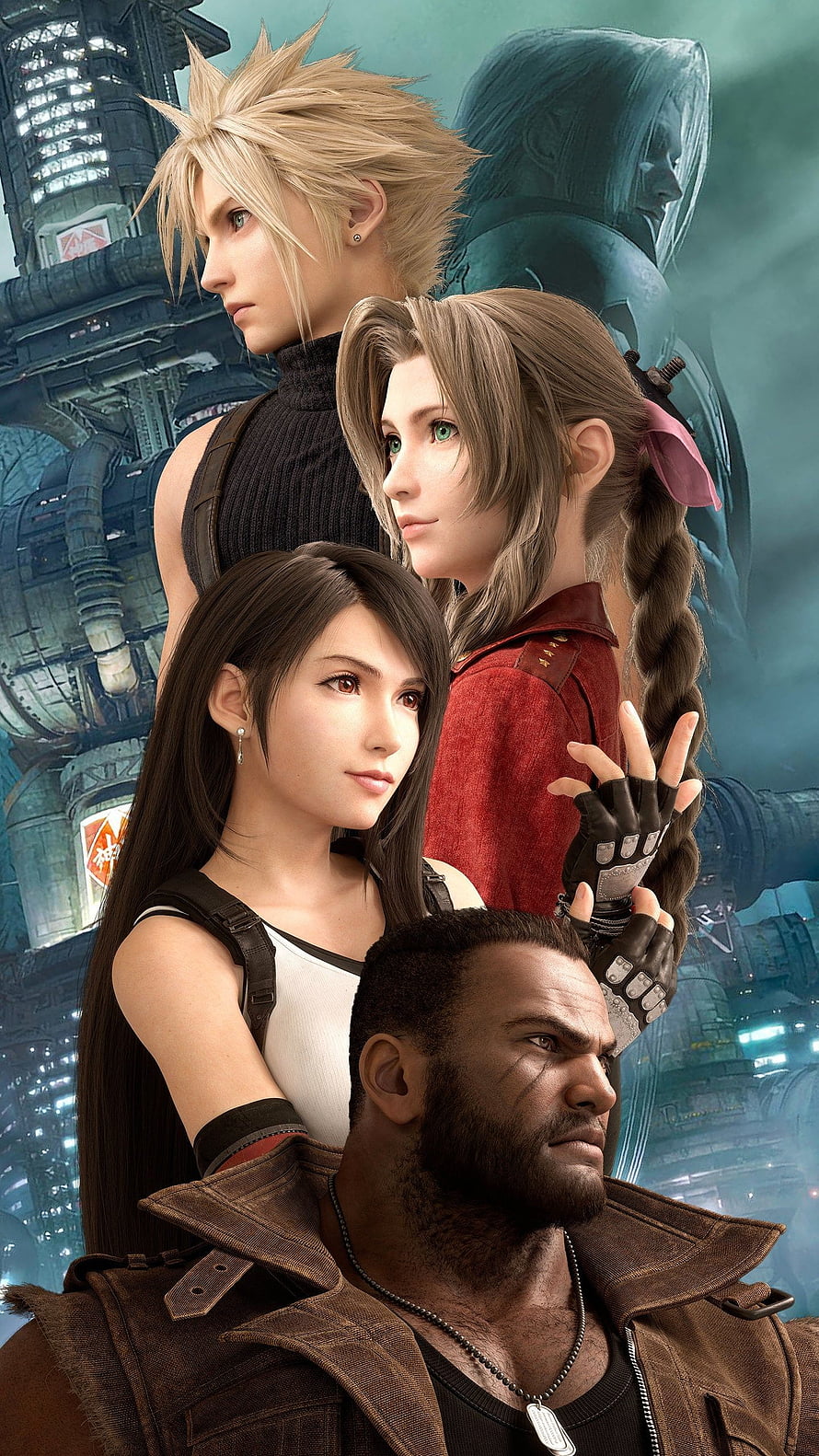 Final Fantasy VII Remake Character Group Portrait with Cloud, Tifa, Aerith, and Barret HD phone wallpaper