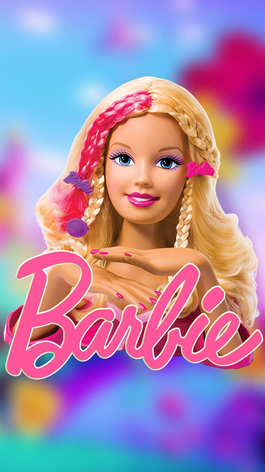 Barbie Doll Portrait With Braided Hair And Pink Accessories On Vibrant Pastel Background HD phone wallpaper